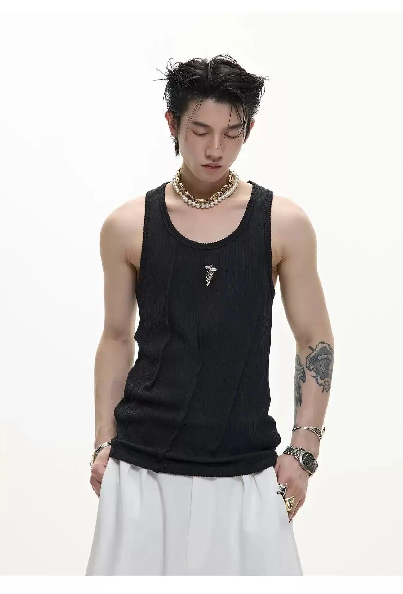 Textured Pleats U-Neck Tank Top Korean Street Fashion Tank Top By Argue Culture Shop Online at OH Vault