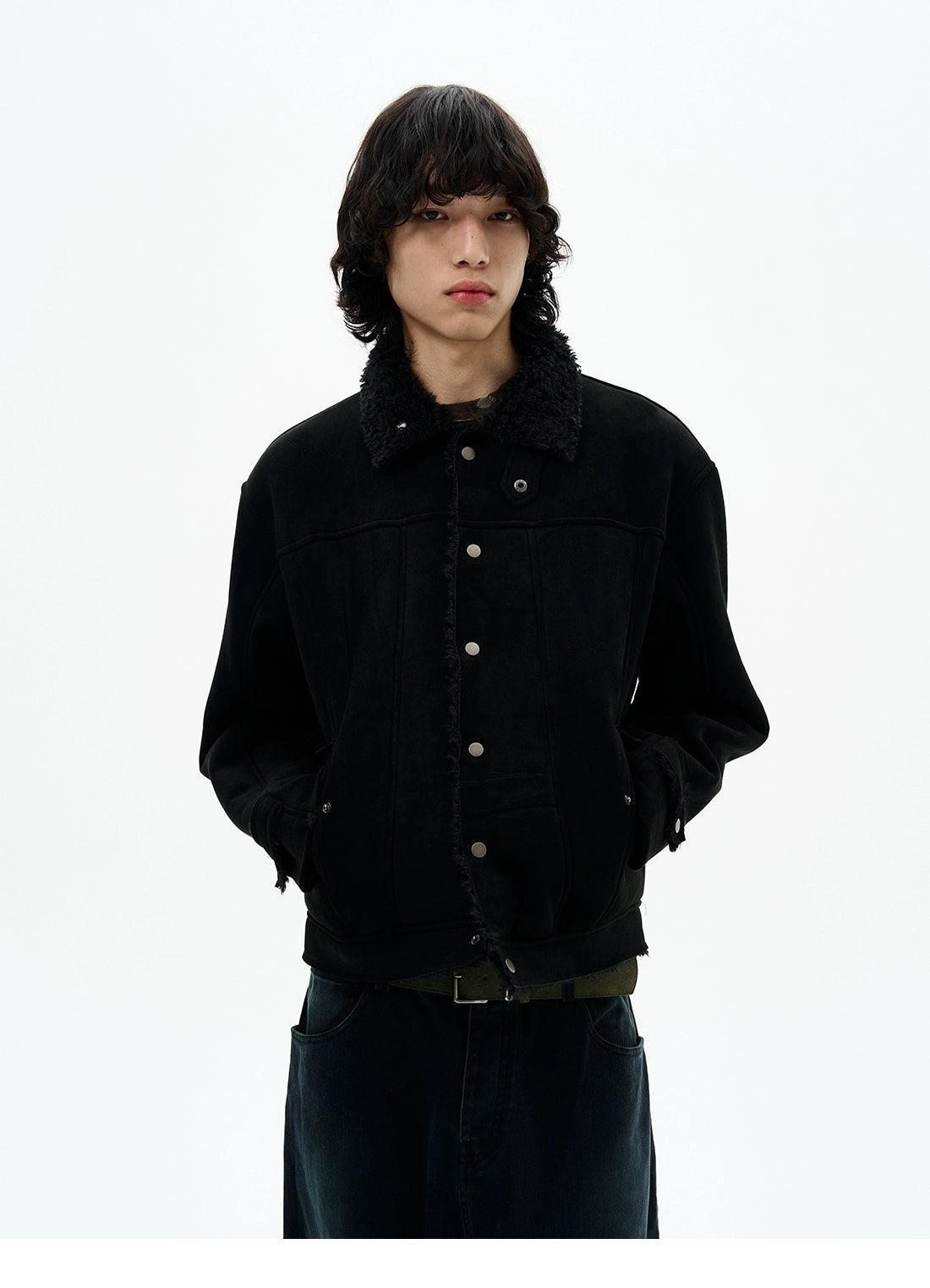 Sherpa Fleece Lined Micro Suede Jacket Korean Street Fashion Jacket By 77Flight Shop Online at OH Vault