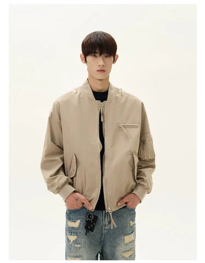 Multi-Pocket Double Zip Bomber Jacket Korean Street Fashion Jacket By A PUEE Shop Online at OH Vault