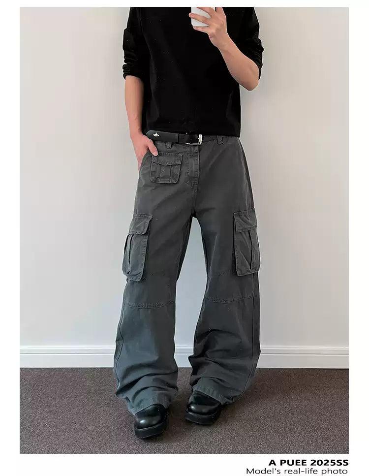 Faded Pocketed Cargo Pants Korean Street Fashion Pants By A PUEE Shop Online at OH Vault