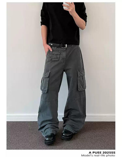 Faded Pocketed Cargo Pants Korean Street Fashion Pants By A PUEE Shop Online at OH Vault