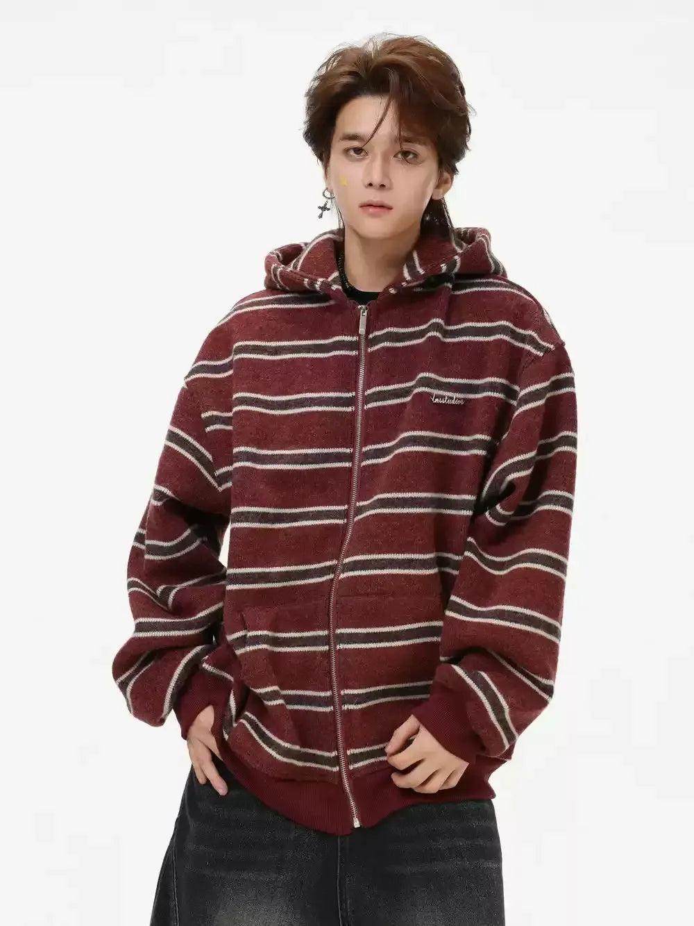 Striped Zipped-Up Jacket Korean Street Fashion Jacket By INS Korea Shop Online at OH Vault