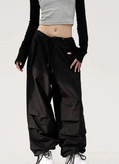 Washed Drawstring Parachute Pants Korean Street Fashion Pants By Mad Witch Shop Online at OH Vault