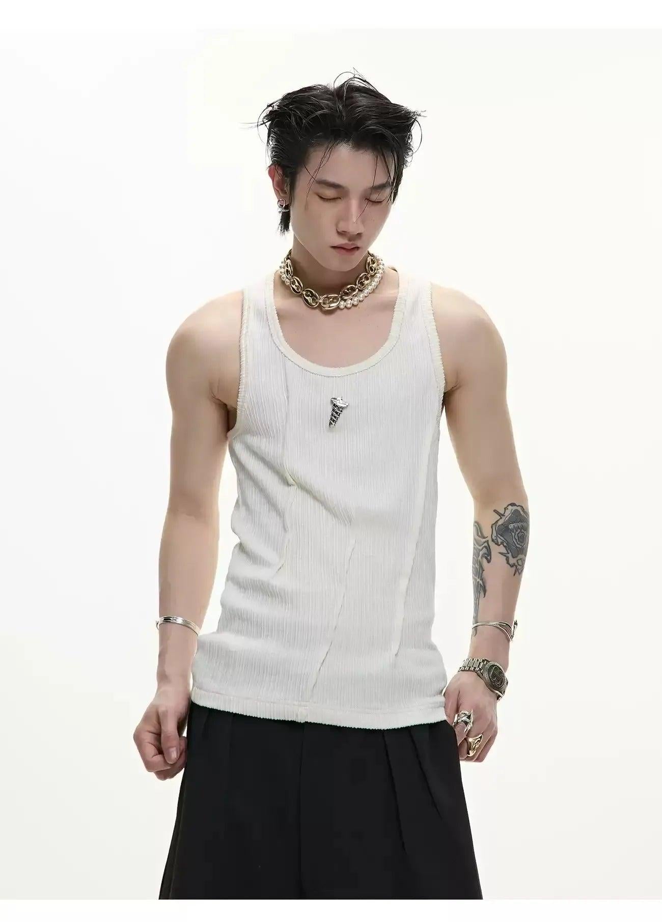Textured Pleats U-Neck Tank Top Korean Street Fashion Tank Top By Argue Culture Shop Online at OH Vault