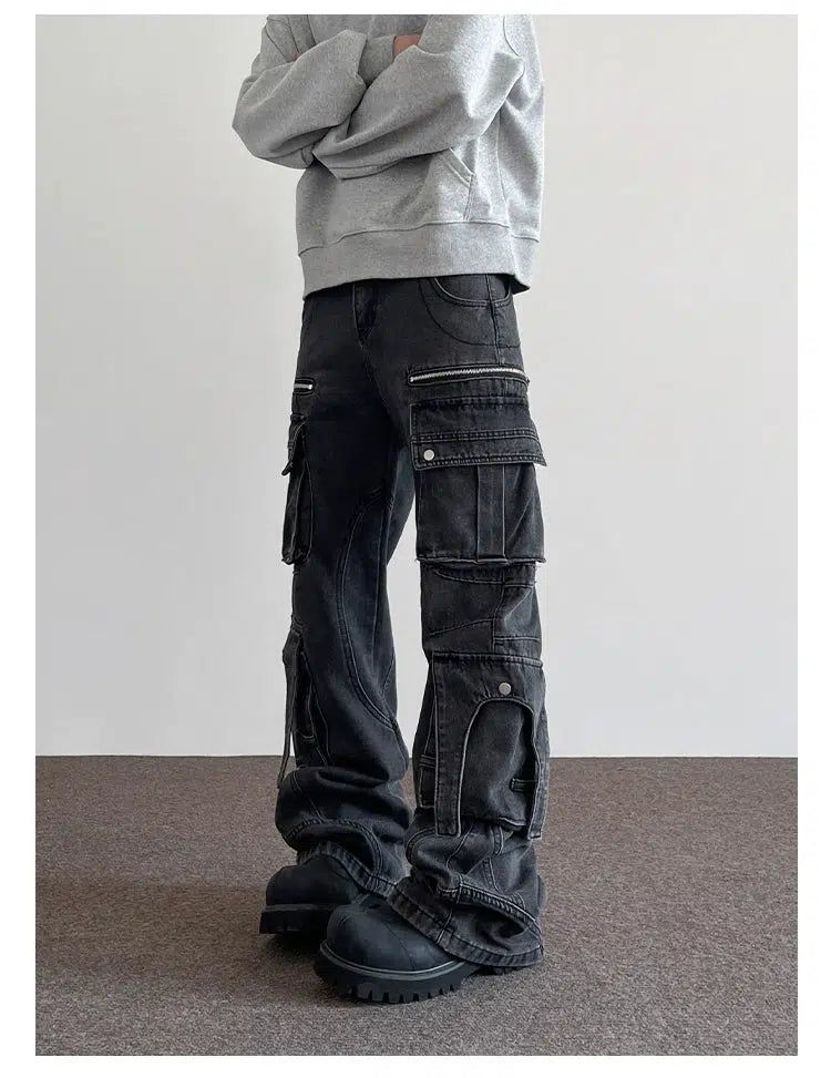 3D Pocket Regular Fit Cargo Jeans Korean Street Fashion Jeans By A PUEE Shop Online at OH Vault