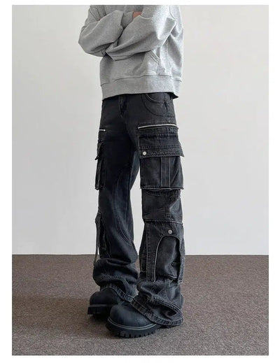 3D Pocket Regular Fit Cargo Jeans Korean Street Fashion Jeans By A PUEE Shop Online at OH Vault