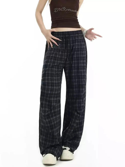Elastic Pleated Plaid Pants Korean Street Fashion Pants By INS Korea Shop Online at OH Vault