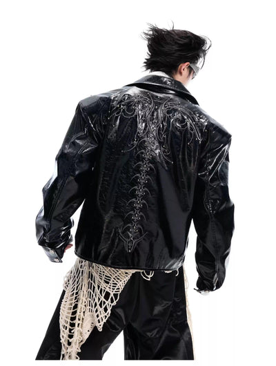 Double Zip Shiny PU Leather Jacket Korean Street Fashion Jacket By Argue Culture Shop Online at OH Vault