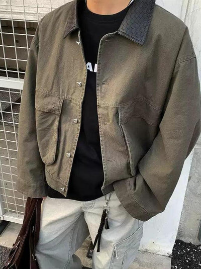 PU Leather Lapel Flap Pocket Jacket Korean Street Fashion Jacket By Poikilotherm Shop Online at OH Vault