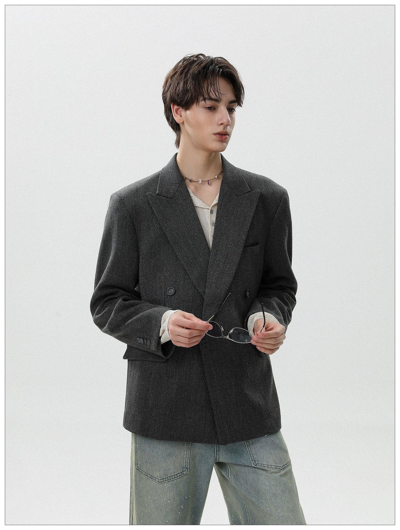 Textured Lapel Blazer Korean Street Fashion Blazer By Mr Nearly Shop Online at OH Vault