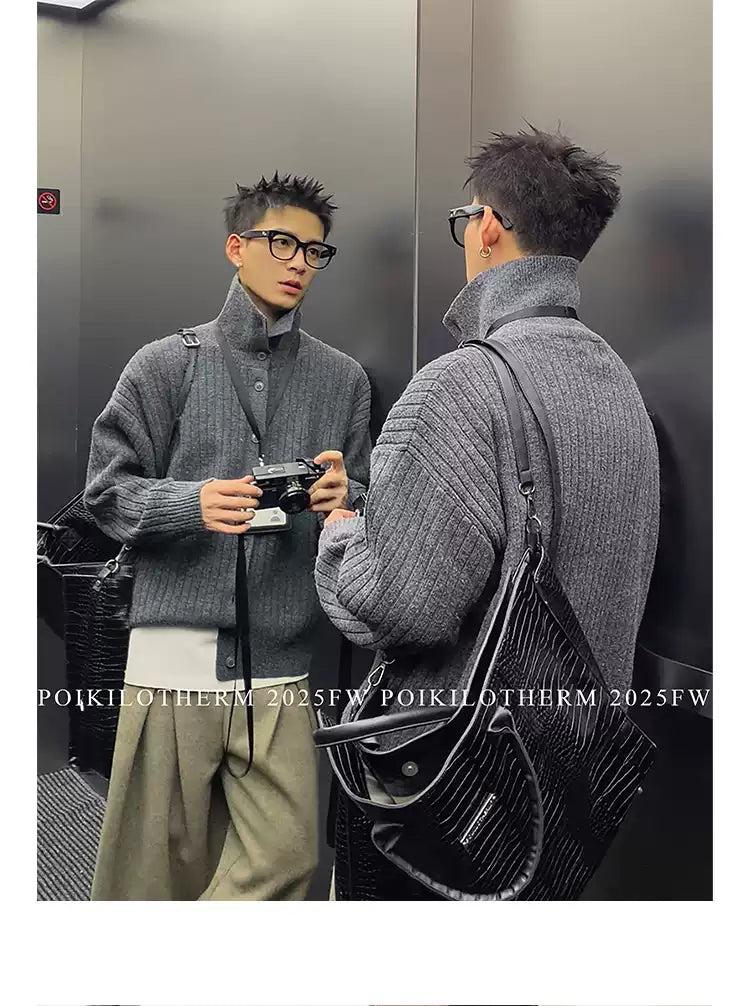 Textured Collar & Button Sweater Korean Street Fashion Cardigan By Poikilotherm Shop Online at OH Vault