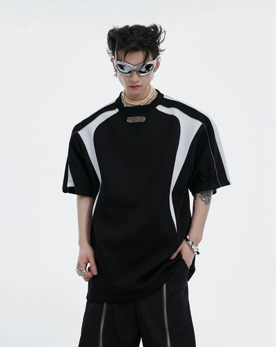 Contrast Blades and Zip Long Sleeve T-Shirt Korean Street Fashion T-Shirt By Argue Culture Shop Online at OH Vault