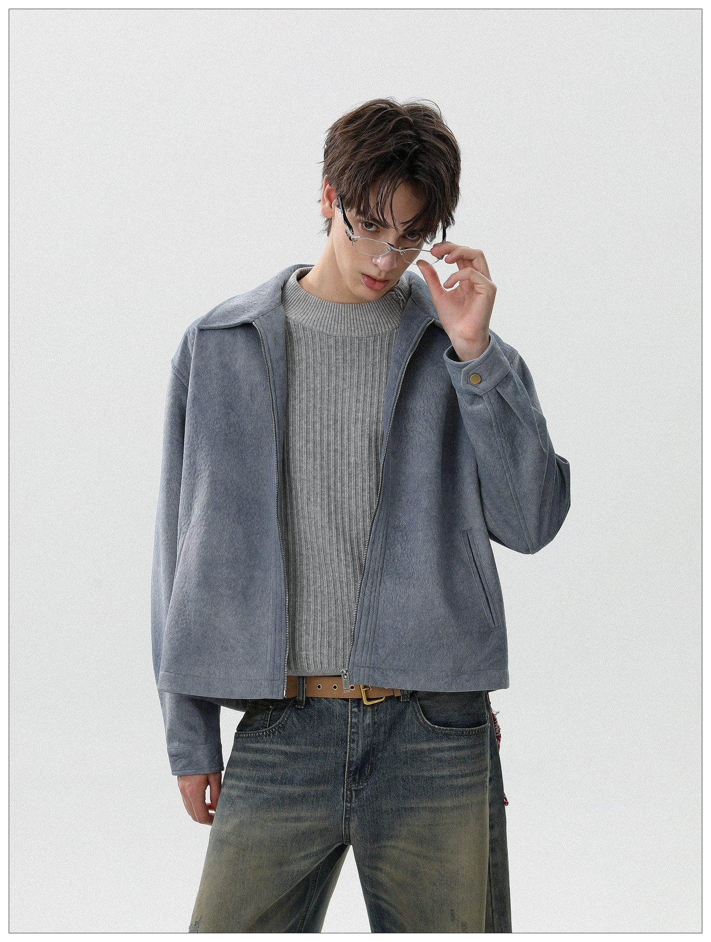 Brushed Textured Zip-Up Jacket Korean Street Fashion Jacket By Mr Nearly Shop Online at OH Vault