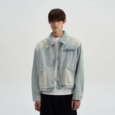 Cropped and Distressed Denim Jacket Korean Street Fashion Jacket By A PUEE Shop Online at OH Vault