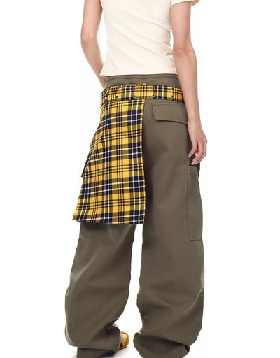 Irregular Plaid Skirt Cargo Pants Korean Street Fashion Pants By Blacklists Shop Online at OH Vault