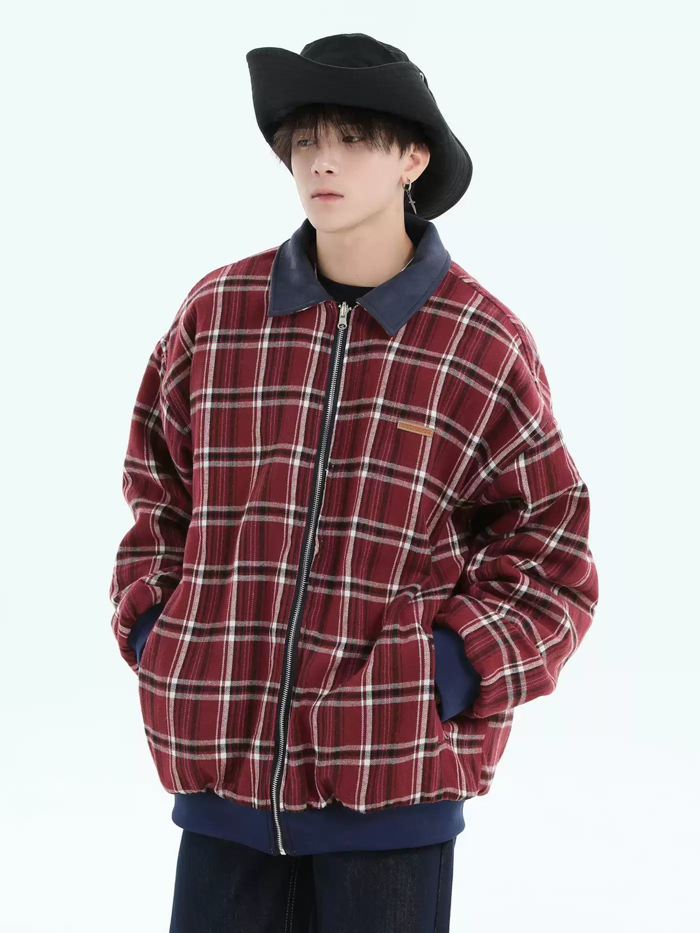 Plaid Reversible Zipped Jacket Korean Street Fashion Jacket By INS Korea Shop Online at OH Vault