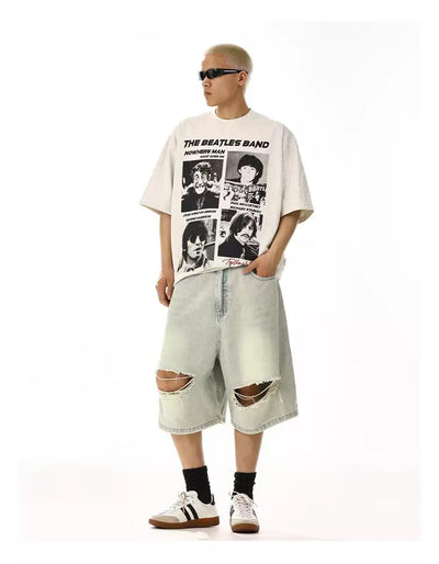 Faded Ripped Knee Denim Shorts Korean Street Fashion Shorts By MEBXX Shop Online at OH Vault
