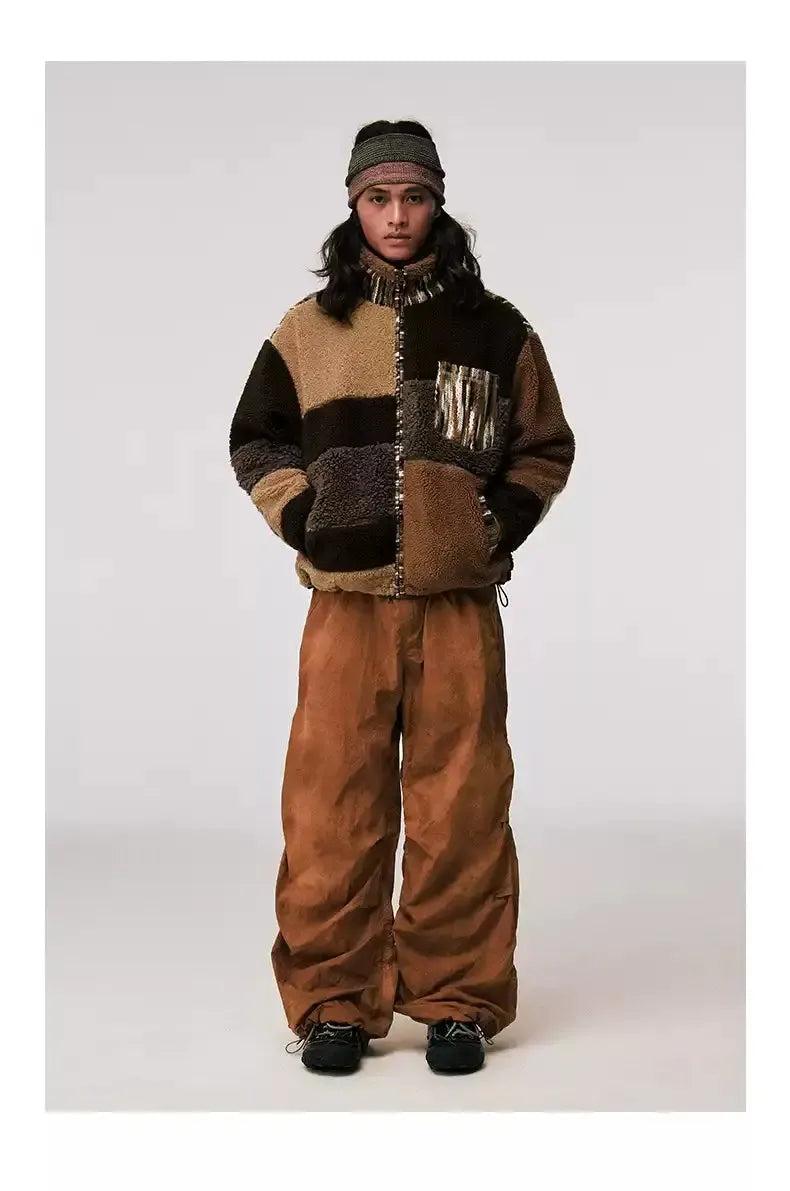 Spliced Blocks Shearling Zipped Jacket Korean Street Fashion Jacket By Conp Conp Shop Online at OH Vault