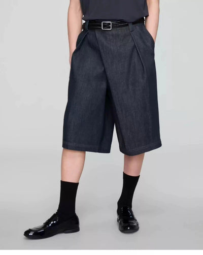 Slant Placket Wide Denim Shorts Korean Street Fashion Shorts By Opicloth Shop Online at OH Vault