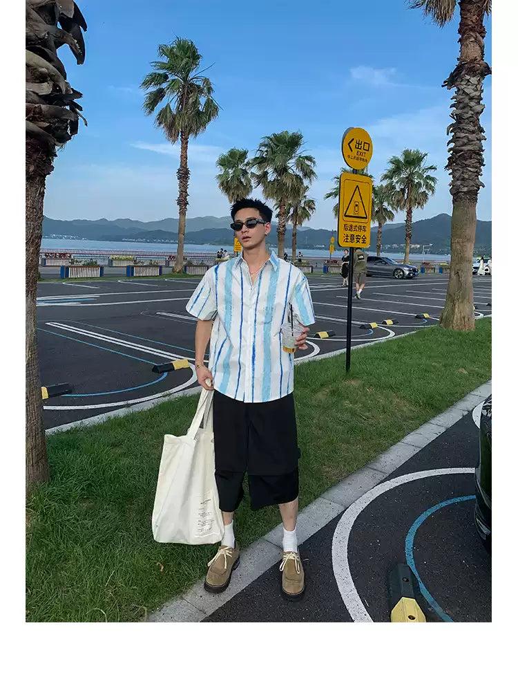 Stripes Pattern S/S Shirt Korean Street Fashion Shirt By Poikilotherm Shop Online at OH Vault