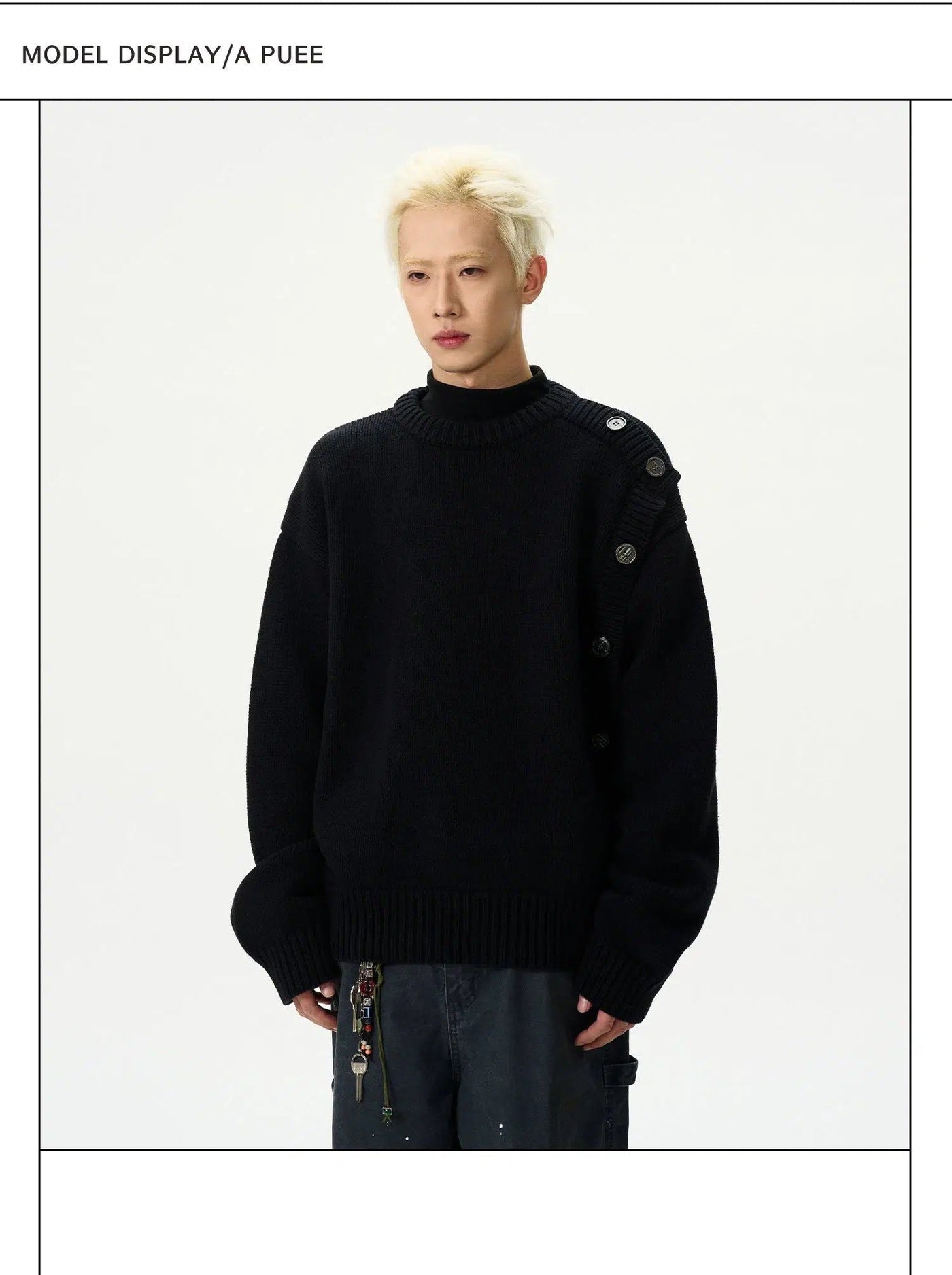 Button-Down Round Neck Sweater Korean Street Fashion Sweater By A PUEE Shop Online at OH Vault