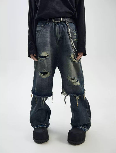 Distressed Ripped Hole Jeans Korean Street Fashion Jeans By Ash Dark Shop Online at OH Vault