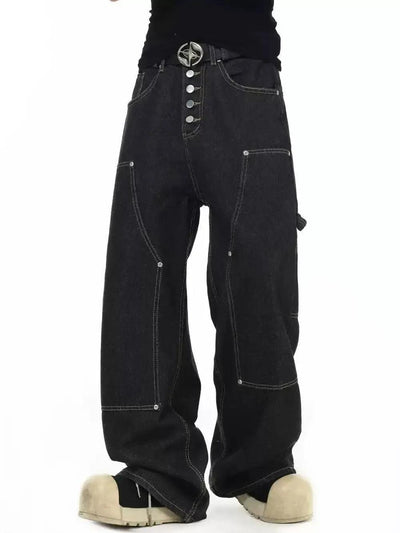 Stitched Outlines Straight Leg Jeans Korean Street Fashion Jeans By INS Korea Shop Online at OH Vault