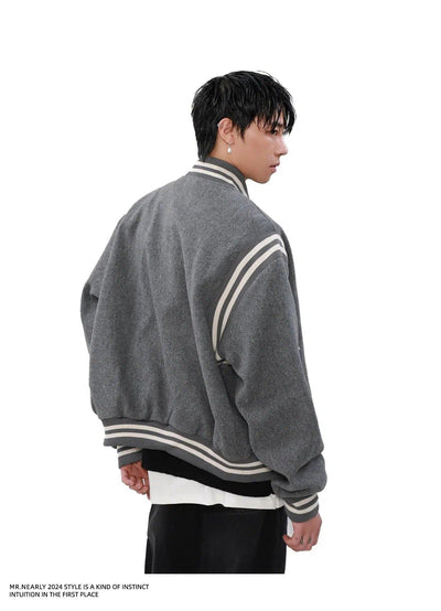 Logo Embroidery Varsity Jacket Korean Street Fashion Jacket By Mr Nearly Shop Online at OH Vault