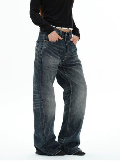 Multi-Whiskered Raw Edge Jeans Korean Street Fashion Jeans By 77Flight Shop Online at OH Vault