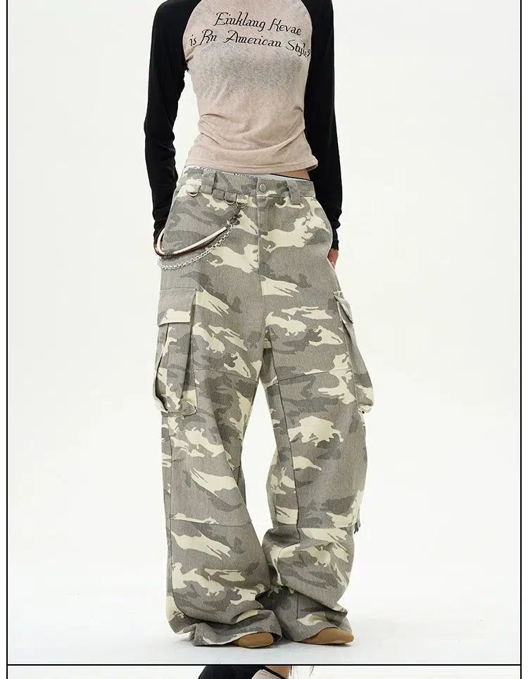 Faded Light Camo Cargo Pants Korean Street Fashion Pants By 77Flight Shop Online at OH Vault