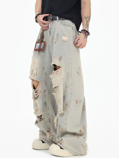 Smudged & Distressed Loose Jeans Korean Street Fashion Jeans By INS Korea Shop Online at OH Vault