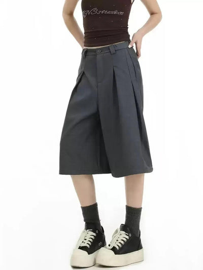 Pleated and Buttoned Suit Shorts Korean Street Fashion Shorts By INS Korea Shop Online at OH Vault