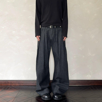 Thin Vertical Stripes Pleated Pants