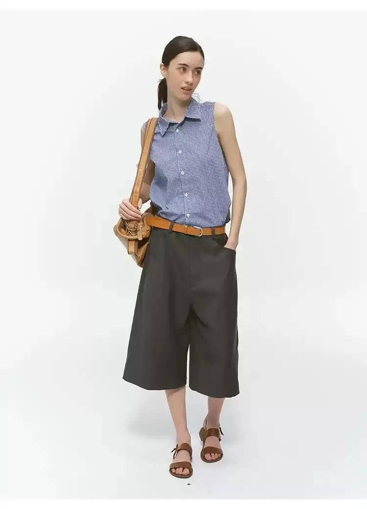 Sleeveless Plaid Buttoned Shirt Korean Street Fashion Shirt By Country Moment Shop Online at OH Vault
