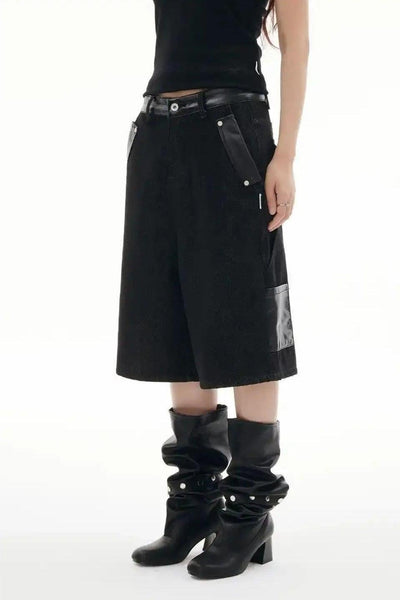 PU Leather Splice Detail Shorts Korean Street Fashion Shorts By Funky Fun Shop Online at OH Vault