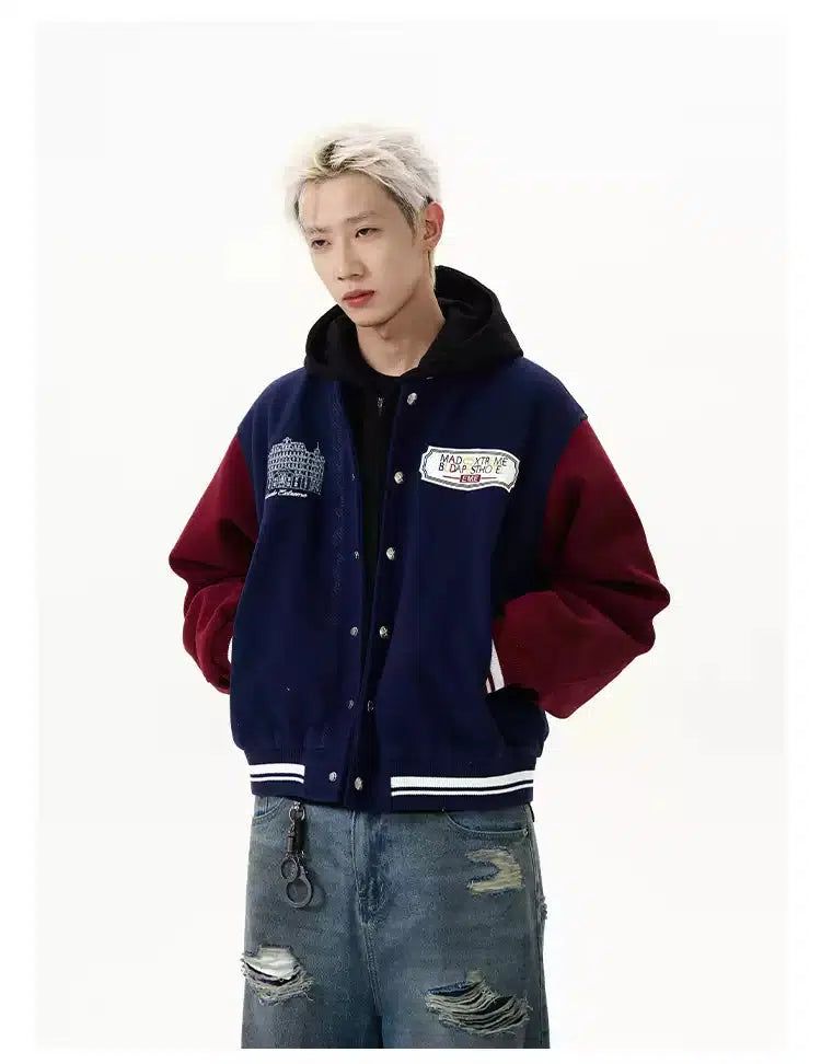 Contrast Embroidery Boxy Jacket Korean Street Fashion Jacket By A PUEE Shop Online at OH Vault