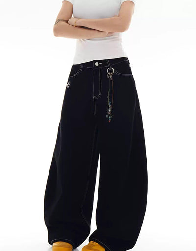 Plaid Patched Detail Scimitar Jeans Korean Street Fashion Jeans By Blacklists Shop Online at OH Vault