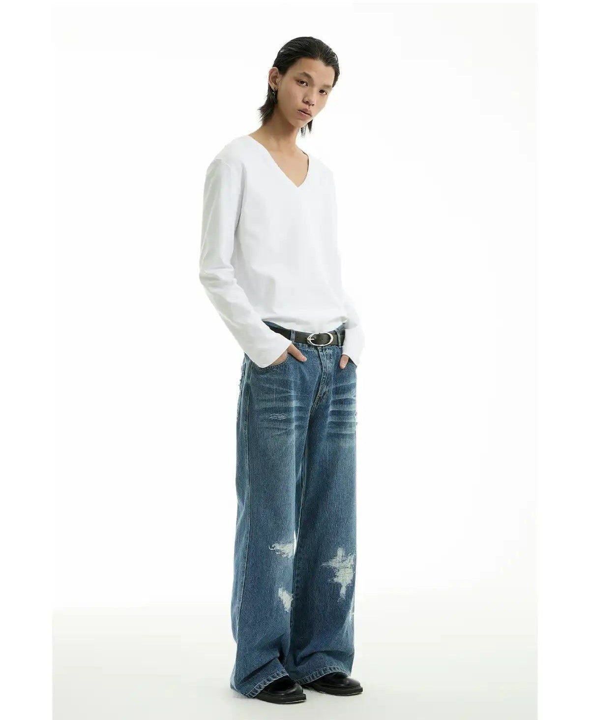 Distressed Scratches Whiskers Jeans Korean Street Fashion Jeans By Funky Fun Shop Online at OH Vault