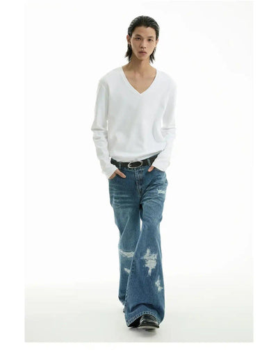 Distressed Scratches Whiskers Jeans Korean Street Fashion Jeans By Funky Fun Shop Online at OH Vault