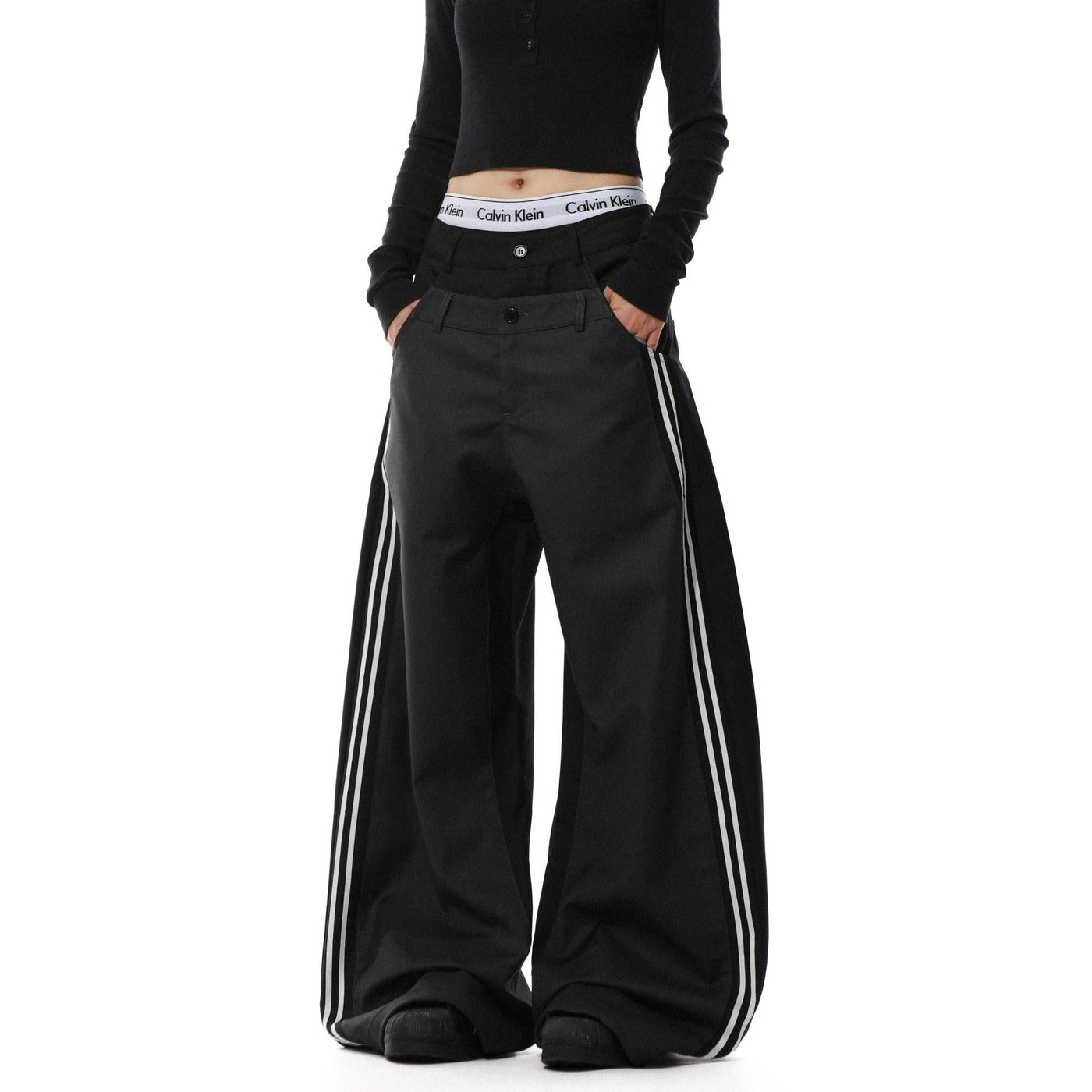 Double Waist Bar Stripes Pants Korean Street Fashion Pants By Mr Nearly Shop Online at OH Vault