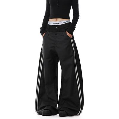 Double Waist Bar Stripes Pants Korean Street Fashion Pants By Mr Nearly Shop Online at OH Vault
