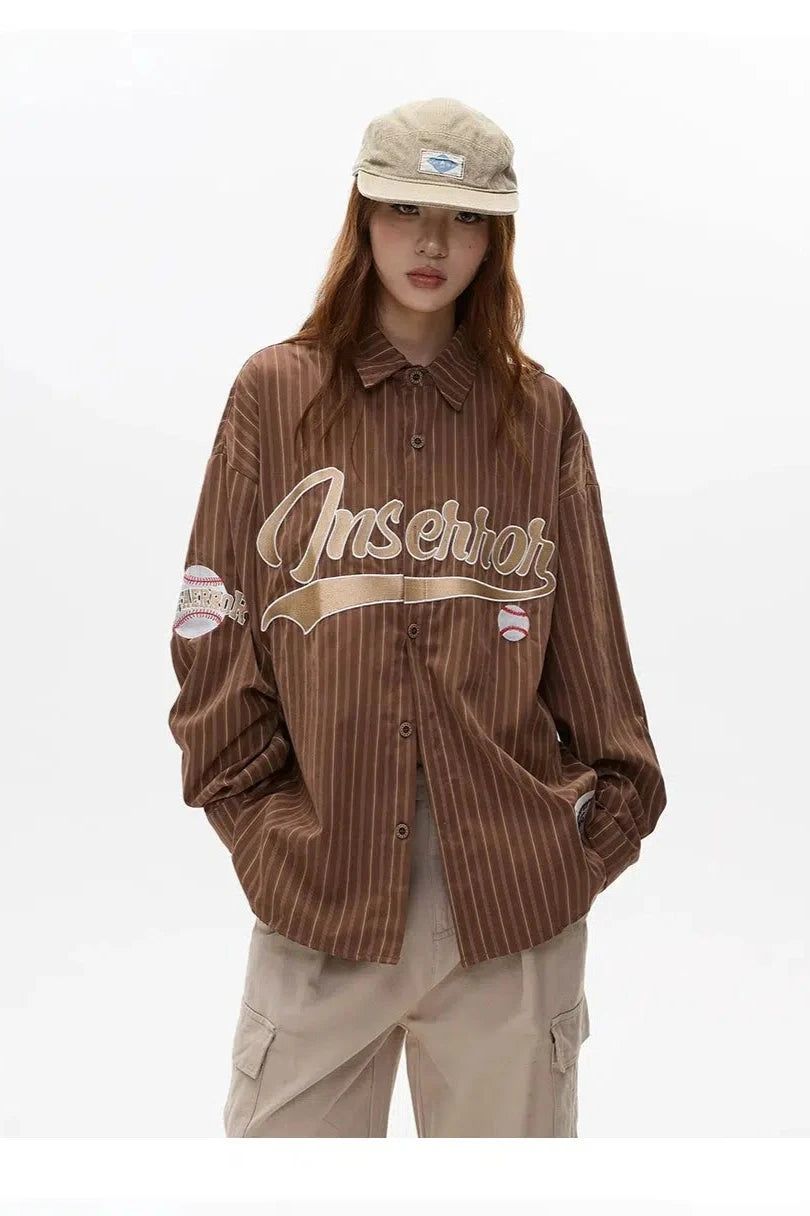 Striped Letters Loose Fit Shirt Korean Street Fashion Shirt By Apocket Shop Online at OH Vault