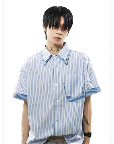 Contrast Vertical Stripes Shirt Korean Street Fashion Shirt By Mr Nearly Shop Online at OH Vault