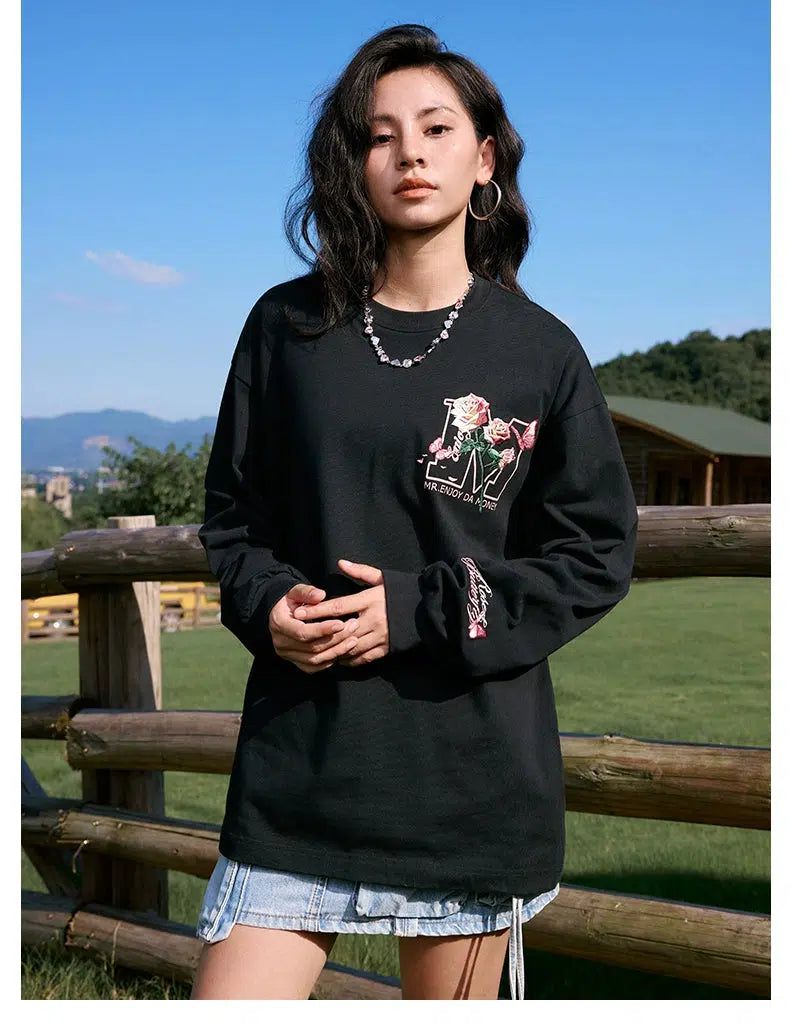 Flower & Butterfly Logo Crewneck Korean Street Fashion Crewneck By Mr Enjoy Da Money Shop Online at OH Vault