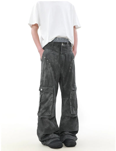 Multi-Detail Washed Cargo Pants Korean Street Fashion Pants By Mr Nearly Shop Online at OH Vault