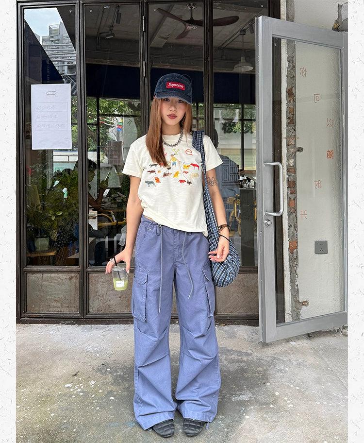 Drawstring Straight Leg Cargo Jeans Korean Street Fashion Jeans By Made Extreme Shop Online at OH Vault