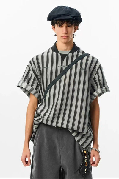 Textured Vertical Striped T-Shirt Korean Street Fashion T-Shirt By JHYQ Shop Online at OH Vault