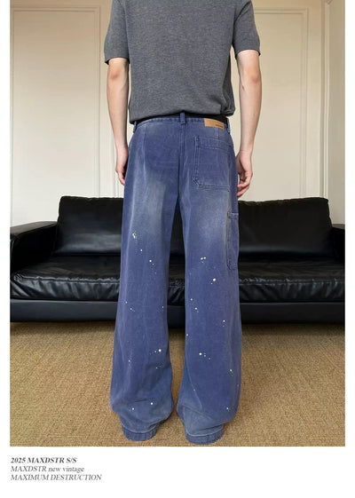 Faded Ink-Splashed Jeans Korean Street Fashion Jeans By MaxDstr Shop Online at OH Vault