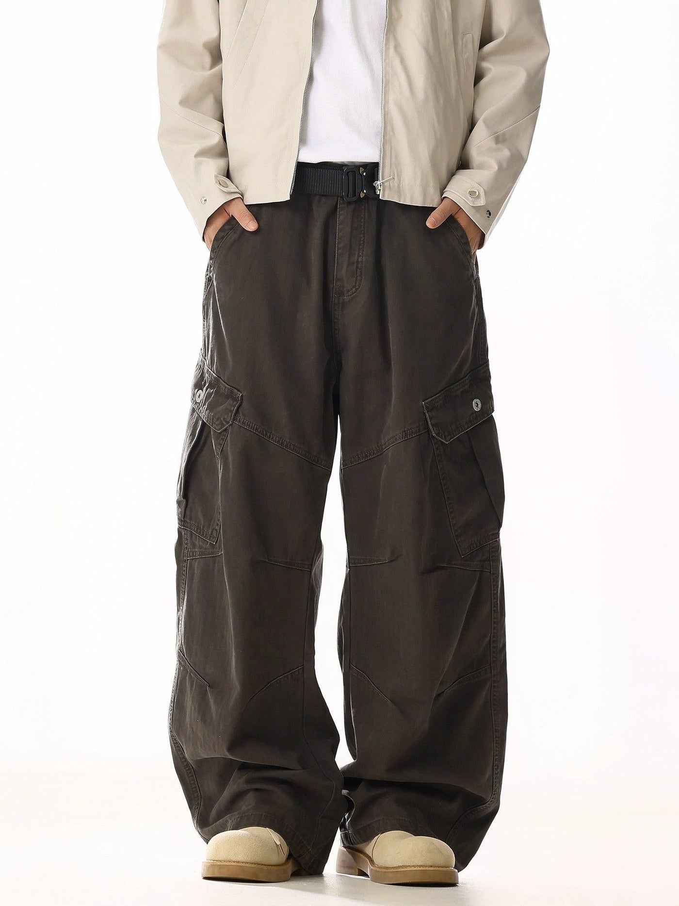 Washed Mid-Rise Loose Fit Cargo Pants Korean Street Fashion Pants By MEBXX Shop Online at OH Vault