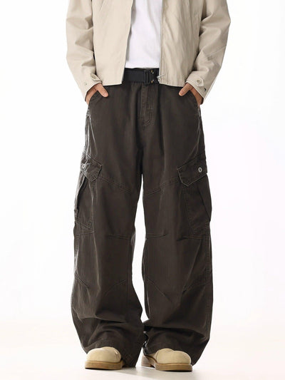 Washed Mid-Rise Loose Fit Cargo Pants Korean Street Fashion Pants By MEBXX Shop Online at OH Vault